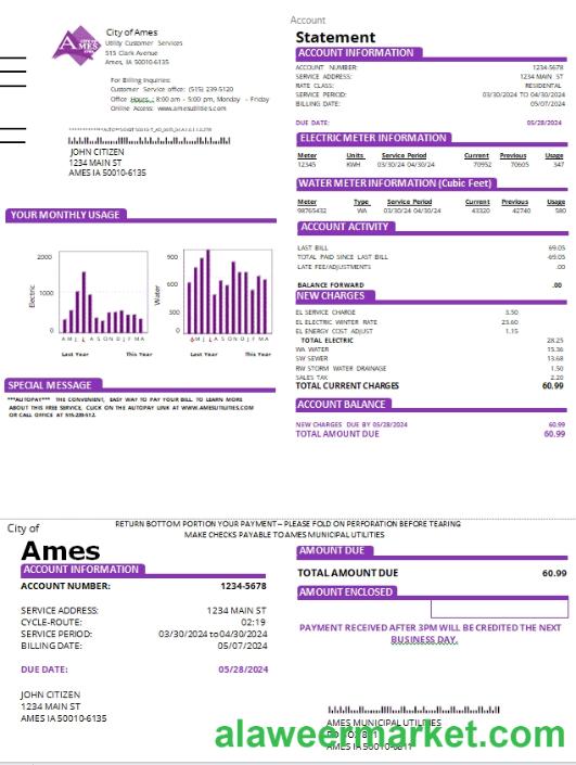 USA Iowa City of Ames utility bill scr